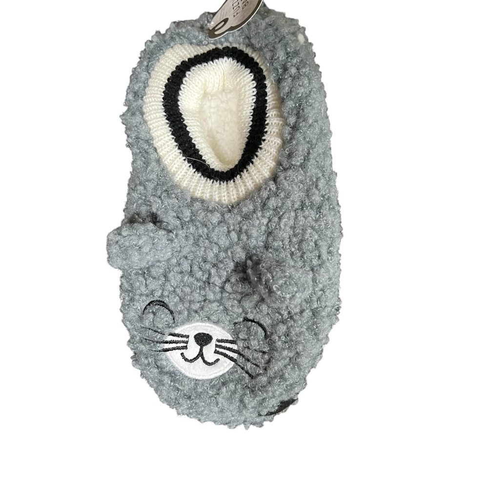 Fuzzy Bubba Gray Cat Fuzzy Slippers Sock Shoe Slipper
